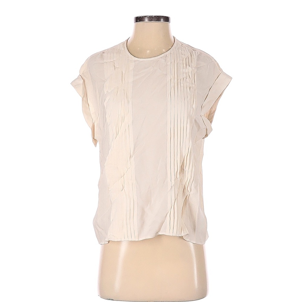 Theory 100% Silk Cream Short Sleeve Top/Blouse Top Size Small